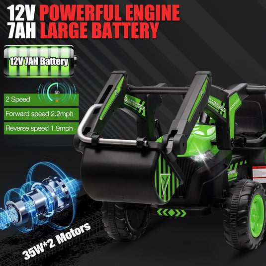12V Electric Ride-On Excavator with Detachable Trailer and Remote Control