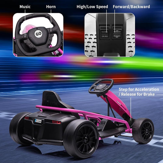 24V Electric Ride-On Go-Kart for Kids High-Speed Drifting Car Toy