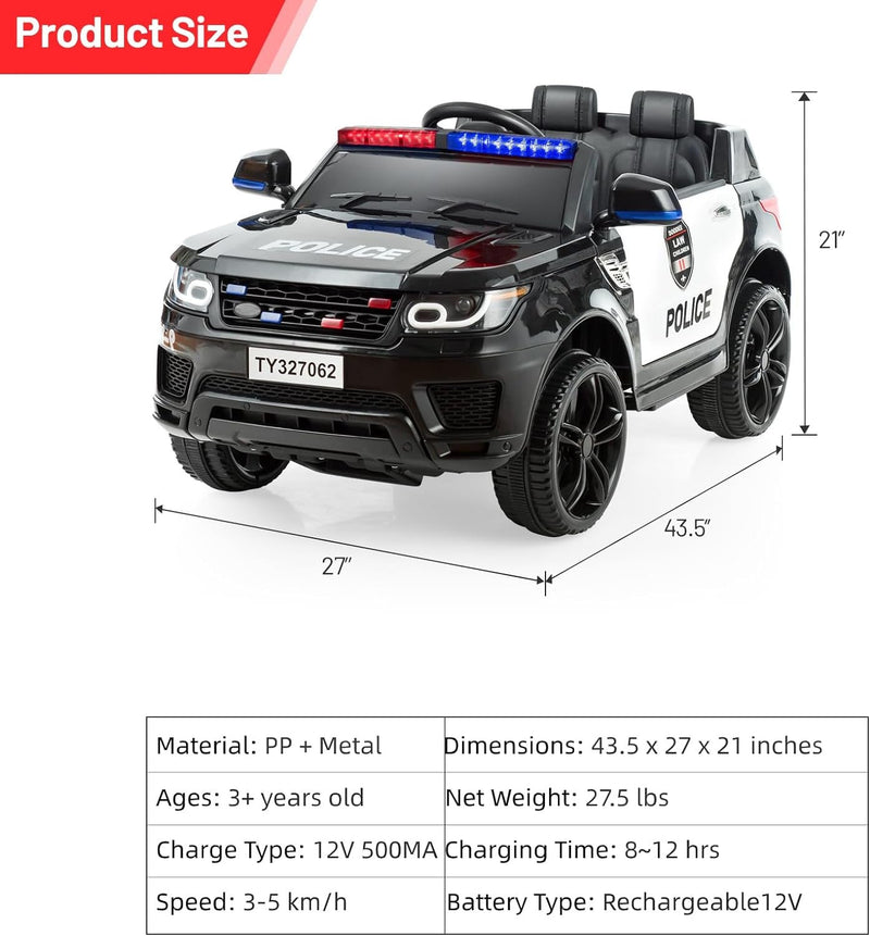Load image into Gallery viewer, 12V Electric Ride-On Police Car for Kids with Siren, Flashing Lights, and Horn
