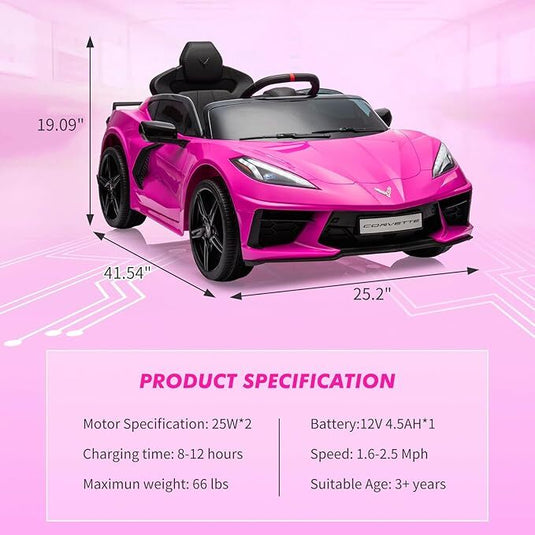 12V Battery-Powered Ride-On Sports Car for Kids Licensed Corvette Model