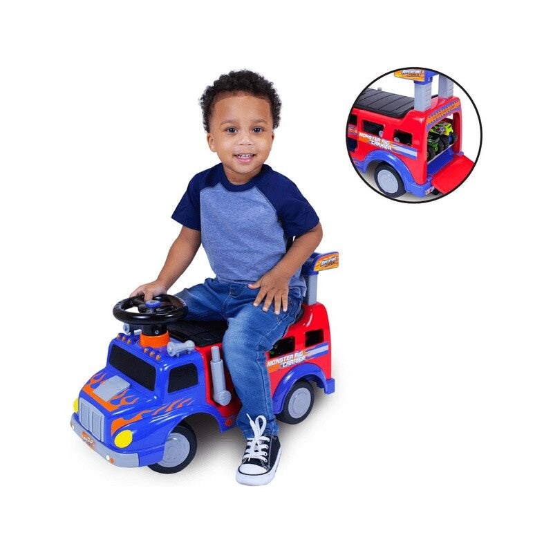 Load image into Gallery viewer, Interactive Monster Truck Ride-On Toy Carrier for Kids Ages 1-3, Supports up to 44 lbs, Unisex

