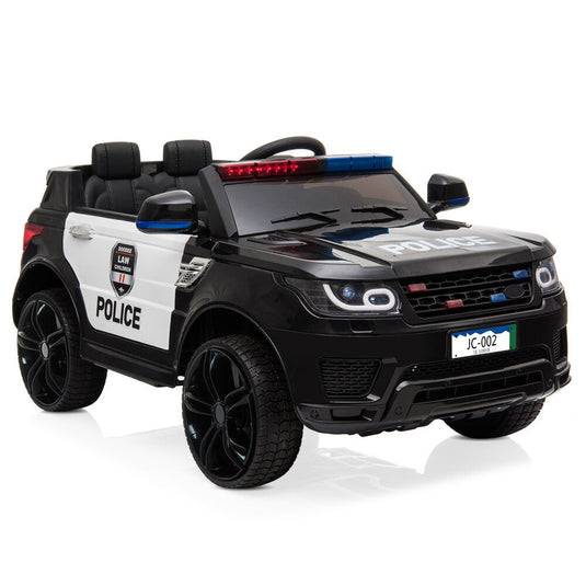 12V Electric Battery-Powered Police SUV Ride-On Toy with Remote Control, Black