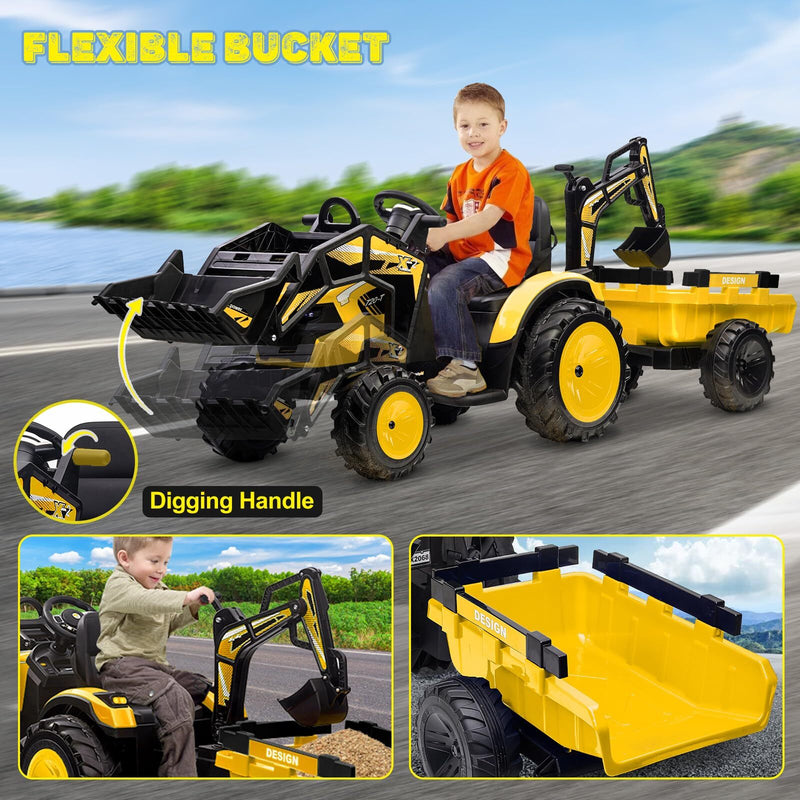 Load image into Gallery viewer, 24V Electric Ride-On Tractor with Excavator, Trailer, and Digger Attachments
