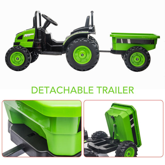 12V Battery-Powered Ride-On Tractor Car with Power Wheels and Parental Remote Control for Kids