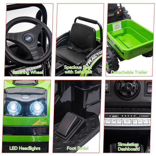 12V Battery-Powered Ride-On Tractor Car with Power Wheels and Parental Remote Control for Kids