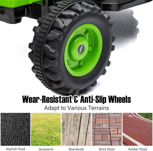 12V Battery-Powered Ride-On Tractor Car with Power Wheels and Parental Remote Control for Kids