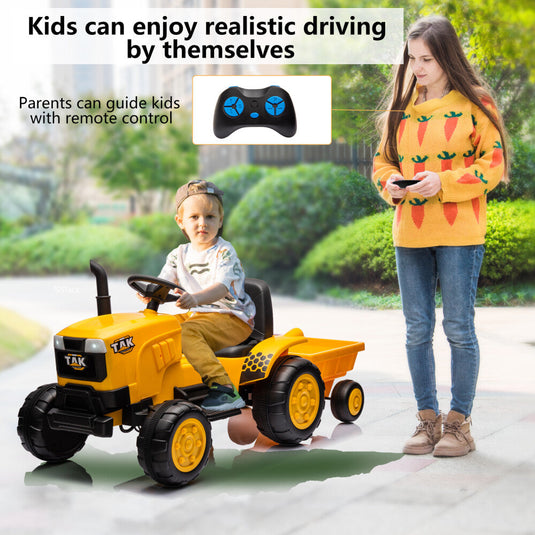 Electric Battery-Powered Ride-On Tractor and Excavator with Trailer for Kids Age 5 and Up