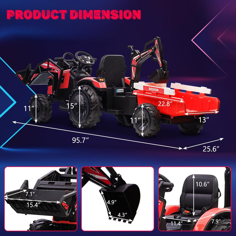 Load image into Gallery viewer, 24V Electric Ride-On Tractor for Kids with Trailer, Excavator and Bulldozer Attachments
