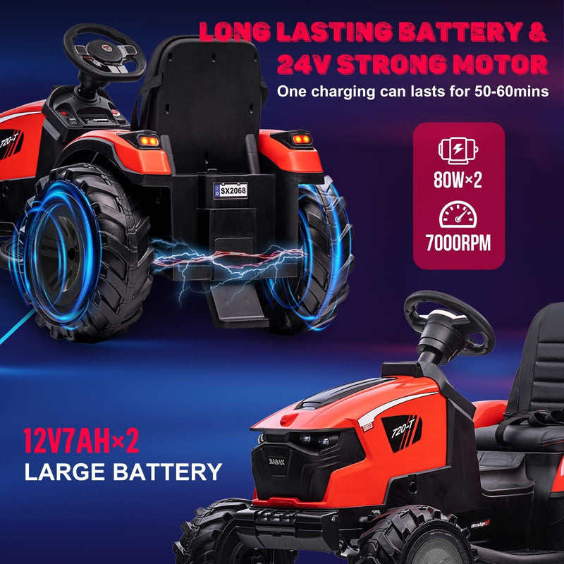 Load image into Gallery viewer, 24V Electric Ride-On Tractor for Kids with Trailer, Excavator and Bulldozer Attachments
