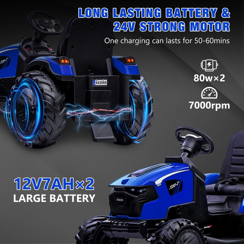 Load image into Gallery viewer, 24V Electric Ride-On Tractor for Kids with Trailer, Excavator and Bulldozer Attachments
