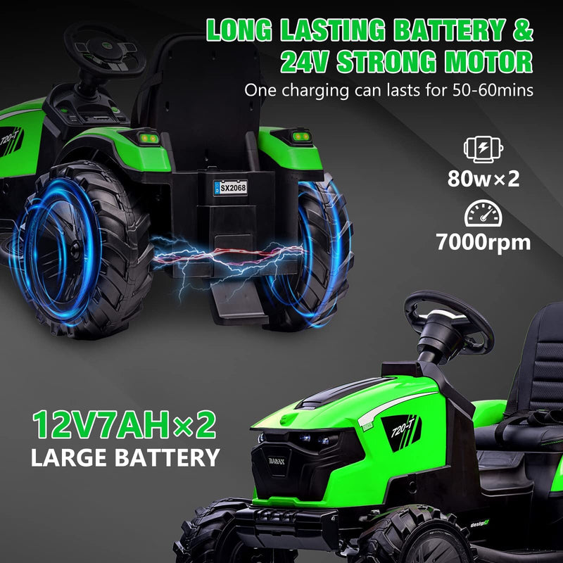Load image into Gallery viewer, 24V Electric Ride-On Tractor for Kids with Trailer, Excavator, and Bulldozer Attachments
