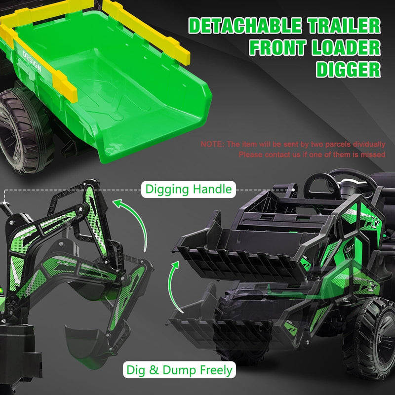 Load image into Gallery viewer, 24V Electric Ride-On Tractor for Kids with Trailer, Excavator, and Bulldozer Attachments
