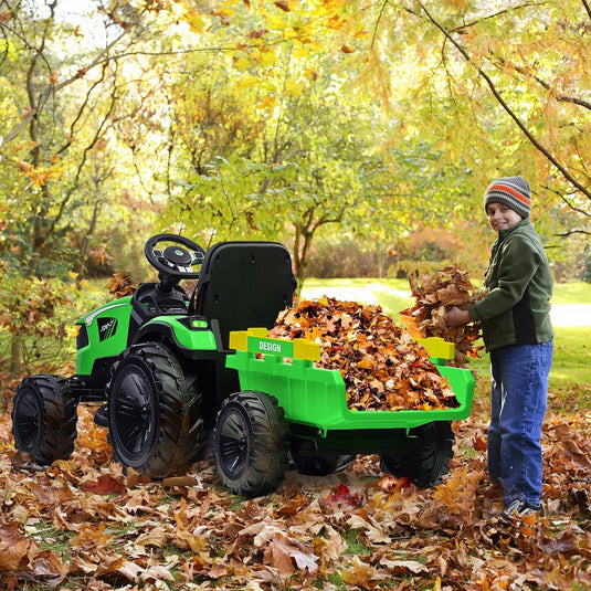 24V Electric Ride-On Tractor for Kids with Trailer, Excavator, and Bulldozer Attachments