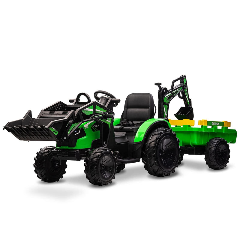 Load image into Gallery viewer, 24V Electric Ride-On Tractor for Kids with Trailer, Excavator, and Bulldozer Attachments

