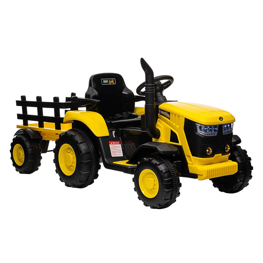 12V Electric Ride-On Tractor with Trailer for Kids, Battery Powered Vehicle