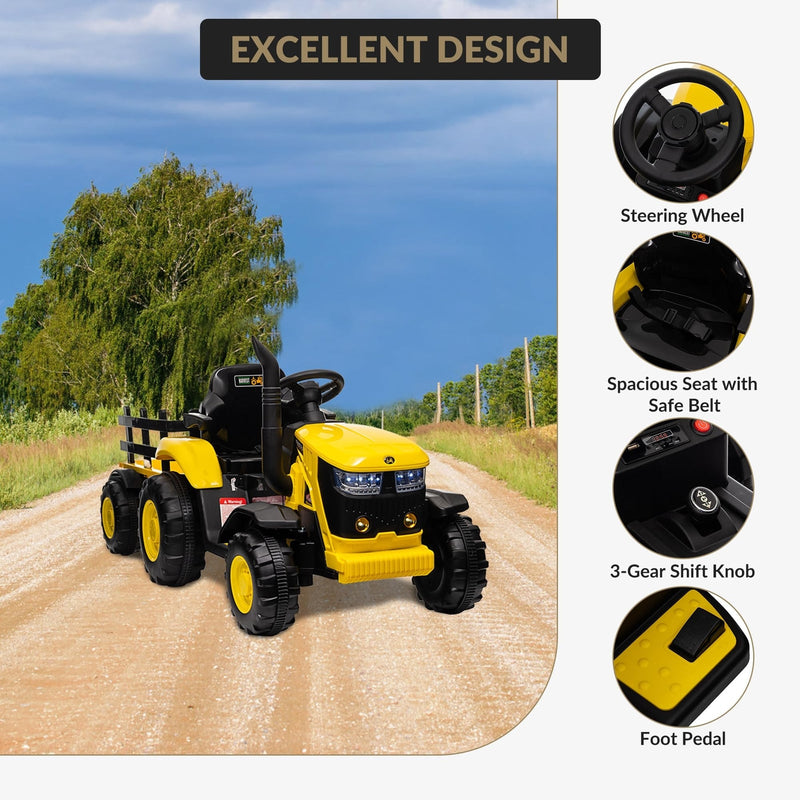 Load image into Gallery viewer, 12V Electric Ride-On Tractor with Trailer for Kids, Battery Powered Vehicle
