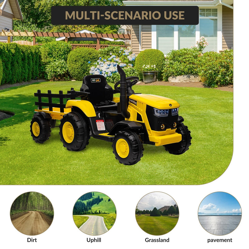 Load image into Gallery viewer, 12V Electric Ride-On Tractor with Trailer for Kids, Battery Powered Vehicle
