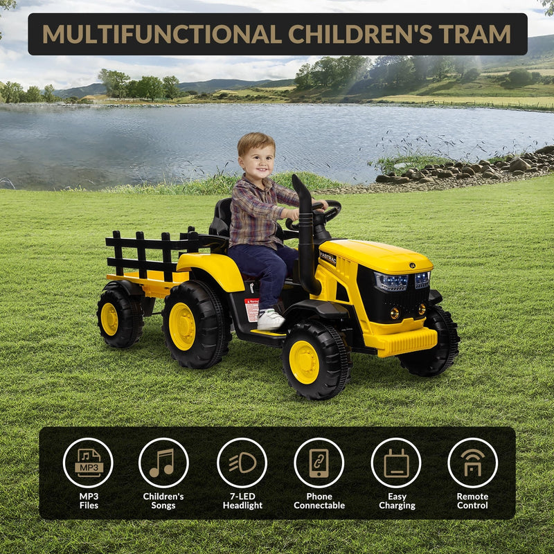 Load image into Gallery viewer, 12V Electric Ride-On Tractor with Trailer for Kids, Battery Powered Vehicle
