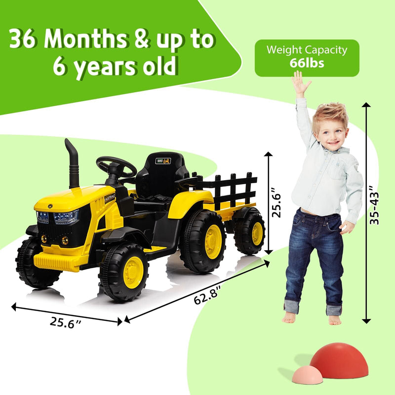 Load image into Gallery viewer, 12V Electric Ride-On Tractor with Trailer for Kids, Battery Powered Vehicle
