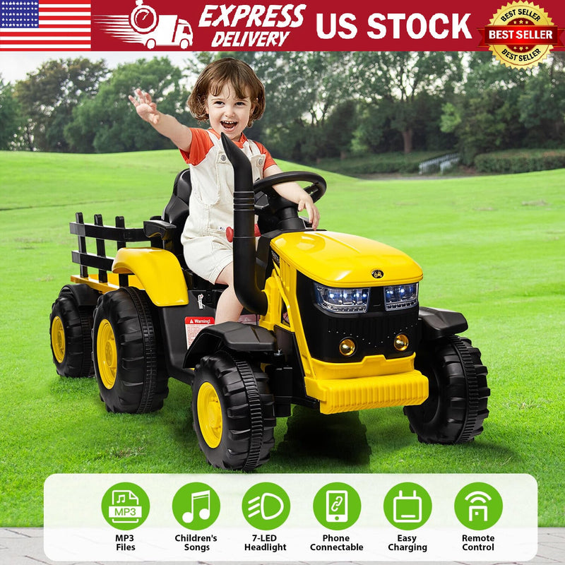 Load image into Gallery viewer, 12V Electric Ride-On Tractor with Trailer for Kids, Battery Powered Vehicle
