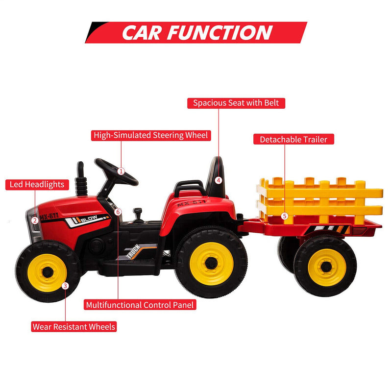 Load image into Gallery viewer, Ride-On Tractor Trailer for Kids with Remote Control and MP3 Player - 12V 35W Toy Gift
