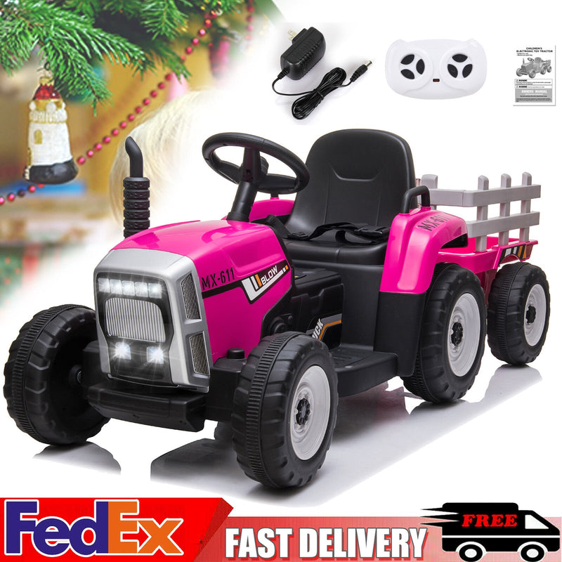 Load image into Gallery viewer, 12V Battery-Powered Electric Ride-On Tractor Toy with Trailer and Remote Control
