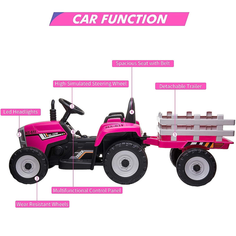 Load image into Gallery viewer, 12V Battery-Powered Electric Ride-On Tractor Toy with Trailer and Remote Control
