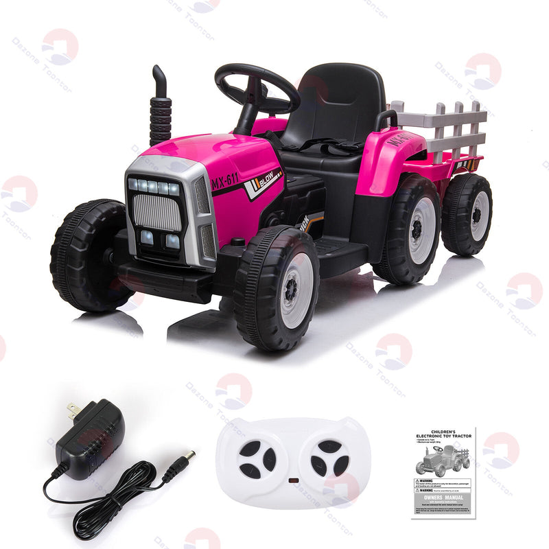 Load image into Gallery viewer, 12V Battery-Powered Electric Ride-On Tractor Toy with Trailer and Remote Control
