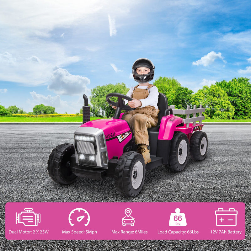 Load image into Gallery viewer, 12V Battery-Powered Electric Ride-On Tractor Toy with Trailer and Remote Control
