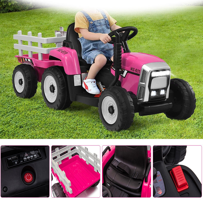 Load image into Gallery viewer, 12V Battery-Powered Electric Ride-On Tractor Toy with Trailer and Remote Control
