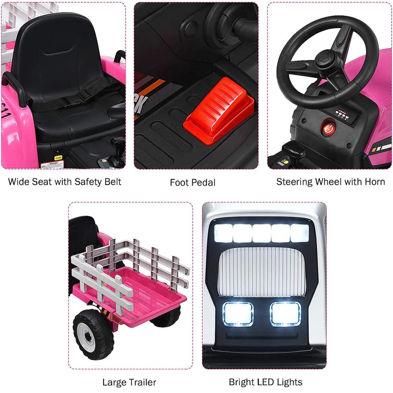 Load image into Gallery viewer, 12V Battery-Powered Electric Ride-On Tractor Toy with Trailer and Remote Control
