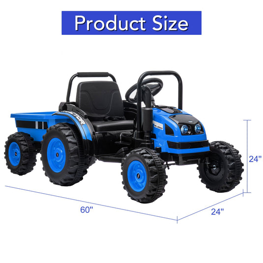 12V Battery-Powered Ride-On Tractor with Trailer and Remote Control Electric Car