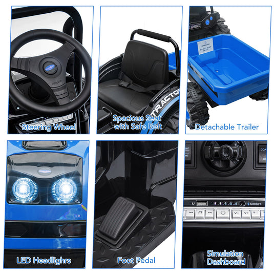 12V Battery-Powered Ride-On Tractor with Trailer and Remote Control Electric Car