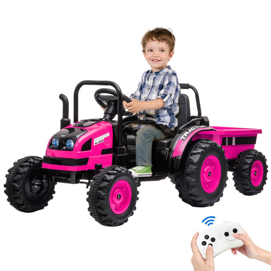 12V Battery-Powered Ride-On Tractor with Trailer and Remote Control Electric Car