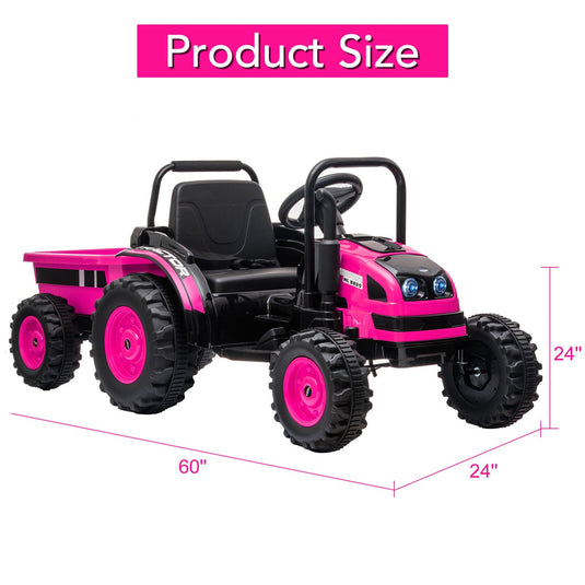 12V Battery-Powered Ride-On Tractor with Trailer and Remote Control Electric Car