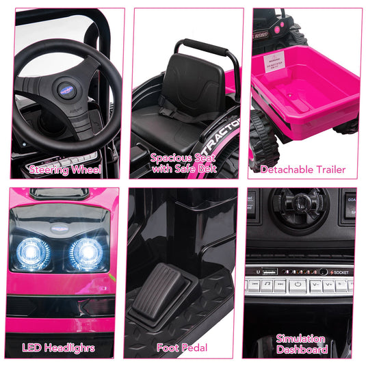 12V Battery-Powered Ride-On Tractor with Trailer and Remote Control Electric Car