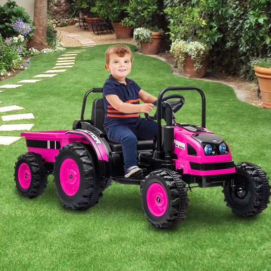 12V Battery-Powered Ride-On Tractor with Trailer and Remote Control Electric Car