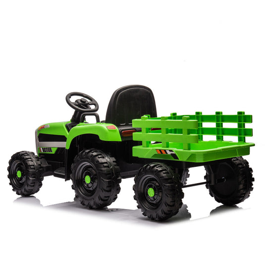 24V Battery-Powered Electric Ride-On Tractor with Trailer Toy