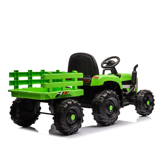 24V Battery-Powered Electric Ride-On Tractor with Trailer Toy