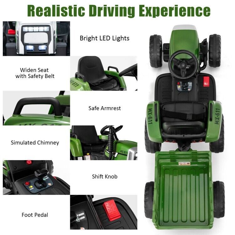 Load image into Gallery viewer, Ride-On Tractor with Trailer and Remote Control for Kids 3+ Years with Lights
