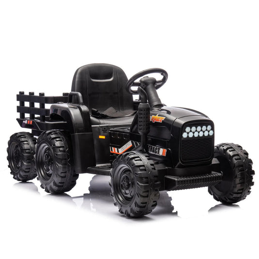 24V Battery-Powered Ride-On Electric Tractor Toy with Trailer and Dual 200W Motors