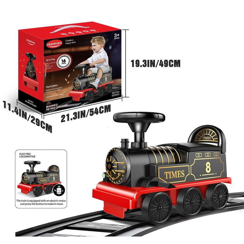 Load image into Gallery viewer, Electric Ride-On Train Set with Track, 2-Seater, Cargo Car, and Music Features
