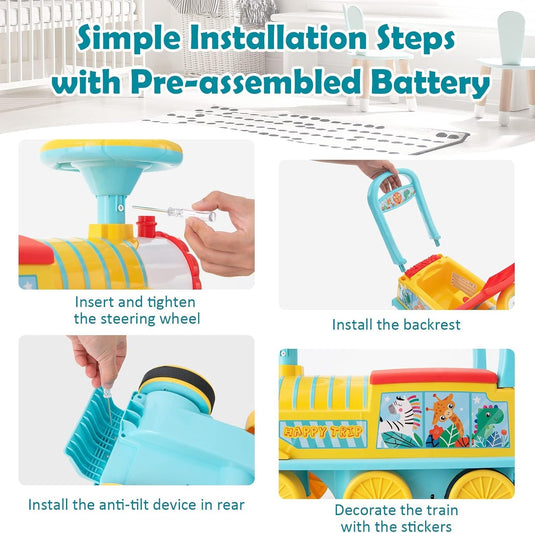 Electric 6V Ride-On Train Toy with 16-Piece Track Set for Kids