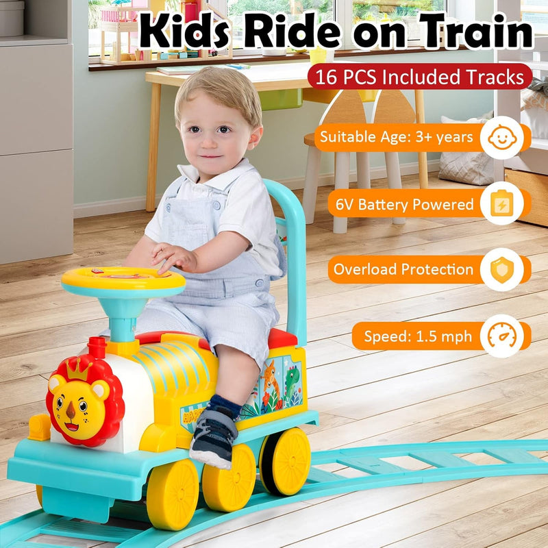Load image into Gallery viewer, Electric 6V Ride-On Train Toy with 16-Piece Track Set for Kids
