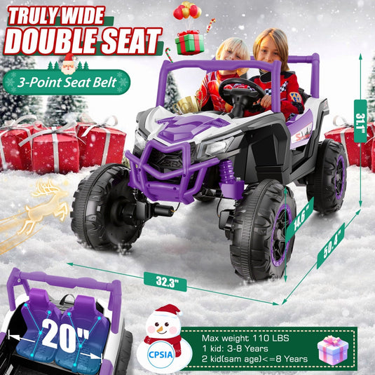 24V 4WD Off-Road Electric Ride-On UTV Car for Kids, 2-Seater with Remote Control and 4x200W Motors