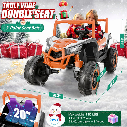 24V 4WD Off-Road Electric Ride-On UTV Car for Kids, 2-Seater with Remote Control and 4x200W Motors