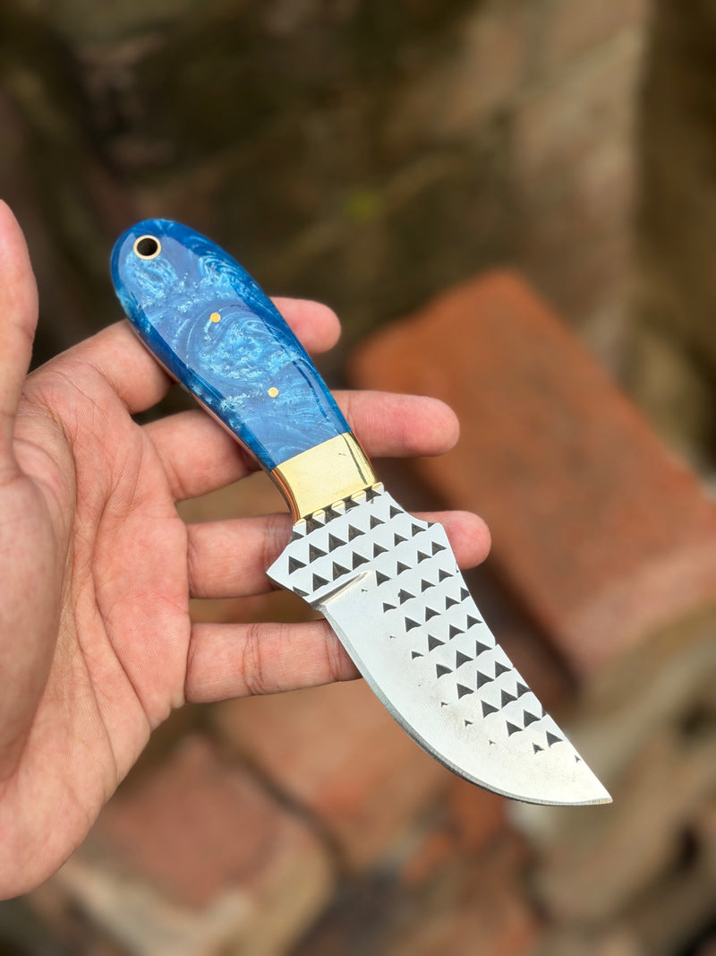 Load image into Gallery viewer, Handmade Sky Rustler Cowboy Knife 8" with sky blue marble resin handle
