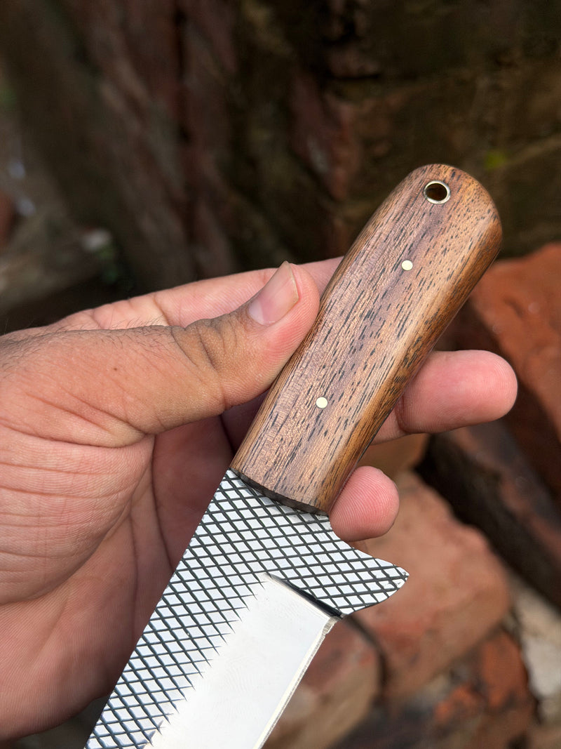 Load image into Gallery viewer, Handmade Heritage Forge Rasp Knife 7" with natural brown solid wood handle
