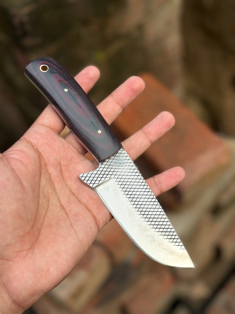 Load image into Gallery viewer, Handmade Kaliay Ember Rasp Knife 9" with red and black swirl handle
