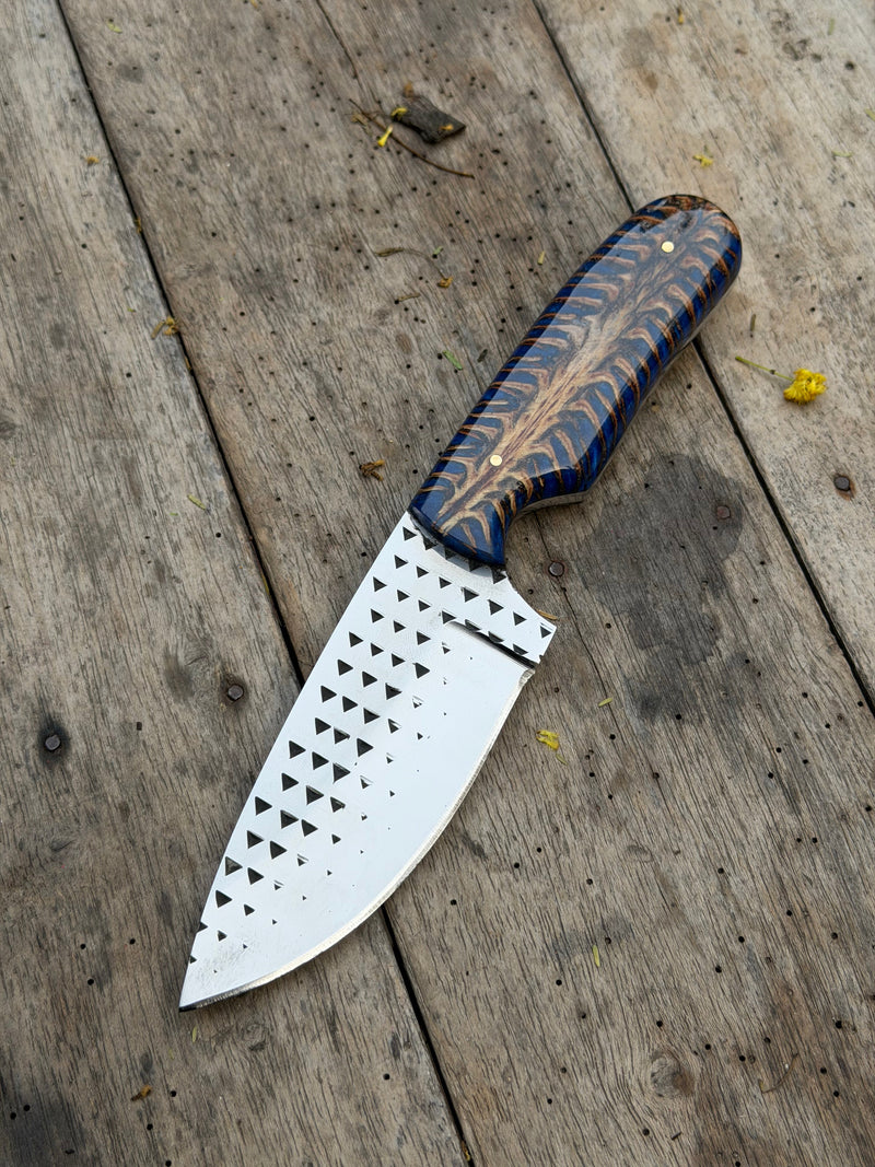 Load image into Gallery viewer, Handmade Midnight Feather Cowboy Knife 8" dark blue resin handle

